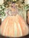 Pretty Multi-color Ball Gowns Scoop Sleeveless Organza Floor Length Lace Up Beading and Ruffles Quinceanera Gowns