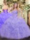Stylish Sleeveless Floor Length Appliques and Ruffles Lace Up Vestidos de Quinceanera with Lavender