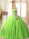 Glamorous Sweetheart Sleeveless Tulle Quinceanera Gown Beading Lace Up