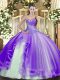 Lavender Sleeveless Beading and Ruffles Floor Length Quince Ball Gowns