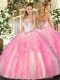 Artistic Rose Pink Lace Up Sweetheart Beading and Ruffles Sweet 16 Quinceanera Dress Tulle Sleeveless