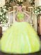 On Sale Yellow Green Quinceanera Gown Military Ball and Sweet 16 and Quinceanera with Beading and Ruffles Scoop Sleeveless Lace Up