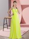 On Sale Yellow Green One Shoulder Lace Up Beading Prom Evening Gown Sleeveless