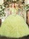 Fine Floor Length Yellow 15 Quinceanera Dress Organza Sleeveless Beading and Ruffles