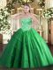 Floor Length Lace Up Sweet 16 Dress Green for Military Ball and Sweet 16 and Quinceanera with Appliques