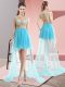 Fantastic Aqua Blue Sleeveless Sweep Train Beading High Low Evening Dress