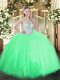 Delicate Apple Green Tulle Zipper Scoop Sleeveless Floor Length Quinceanera Gowns Beading