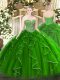 Gorgeous Floor Length Lace Up Quinceanera Dress Green for Military Ball and Sweet 16 and Quinceanera with Beading and Ruffles