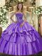 Free and Easy Lavender Lace Up Quince Ball Gowns Beading and Ruffled Layers Sleeveless Floor Length