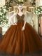 Fabulous Brown Ball Gowns Beading Quince Ball Gowns Zipper Tulle Sleeveless Floor Length