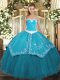 Teal Ball Gowns Organza and Taffeta Sweetheart Sleeveless Appliques and Embroidery Floor Length Lace Up Sweet 16 Dress