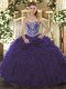 Purple Ball Gowns Beading and Ruffled Layers Quinceanera Gowns Lace Up Tulle Sleeveless Floor Length