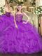 Strapless Sleeveless Lace Up Sweet 16 Quinceanera Dress Purple Organza