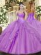 Custom Designed Ball Gowns Quince Ball Gowns Lavender Sweetheart Tulle Sleeveless Floor Length Side Zipper