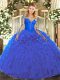 Long Sleeves Lace and Ruffles Lace Up Quinceanera Gowns