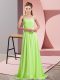 Great Yellow Green Spaghetti Straps Criss Cross Ruching Prom Party Dress Sweep Train Sleeveless