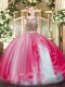 New Arrival Coral Red Scoop Lace Up Beading and Ruffles Vestidos de Quinceanera Sleeveless