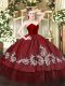 Wine Red Sleeveless Embroidery Floor Length 15 Quinceanera Dress