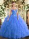 Admirable Floor Length Blue Sweet 16 Dress Sweetheart Sleeveless Lace Up