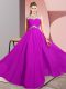 Dramatic Fuchsia Empire Chiffon Scoop Sleeveless Beading Floor Length Clasp Handle Prom Dress