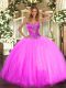 Cute Fuchsia Lace Up Quinceanera Dresses Beading Sleeveless Floor Length