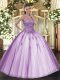 Low Price Beading Sweet 16 Dresses Lavender Lace Up Sleeveless Floor Length