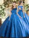 On Sale Baby Blue Sleeveless Tulle Lace Up Quinceanera Dresses for Military Ball and Sweet 16 and Quinceanera