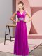 Excellent Empire Fuchsia V-neck Chiffon Sleeveless Floor Length Side Zipper