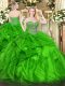 Deluxe Green Ball Gowns Sweetheart Sleeveless Organza Floor Length Lace Up Beading and Ruffles Quinceanera Dresses