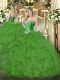 New Arrival Green Sleeveless Organza Lace Up Quinceanera Dress for Military Ball and Sweet 16 and Quinceanera