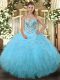Aqua Blue Lace Up Sweetheart Beading and Ruffles 15 Quinceanera Dress Tulle Sleeveless