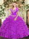 Vintage Sleeveless Lace Up Floor Length Beading and Ruffles 15 Quinceanera Dress