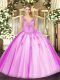 Lilac Tulle Lace Up 15 Quinceanera Dress Sleeveless Floor Length Beading