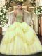 Trendy Floor Length Light Yellow Ball Gown Prom Dress Sweetheart Sleeveless Lace Up