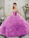 Inexpensive Lilac Quinceanera Dresses Military Ball and Sweet 16 and Quinceanera with Beading and Ruffles Sweetheart Sleeveless Court Train Lace Up