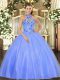 Halter Top Sleeveless Tulle Quinceanera Gown Embroidery Lace Up