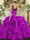 Purple Lace Up Sweet 16 Dress Ruffles Sleeveless Floor Length