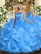 High Class Baby Blue Sleeveless Organza Lace Up Sweet 16 Dress for Military Ball and Sweet 16 and Quinceanera