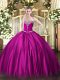 Floor Length Fuchsia Quinceanera Gowns Sweetheart Sleeveless Lace Up