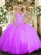 Lilac Lace Up Vestidos de Quinceanera Beading Sleeveless Floor Length