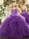 Fabulous Sweetheart Sleeveless Lace Up 15th Birthday Dress Eggplant Purple Tulle