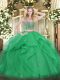Beauteous Tulle Scoop Sleeveless Lace Up Beading and Ruffles Sweet 16 Dresses in Green