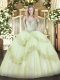 Yellow Green Sweet 16 Quinceanera Dress Military Ball and Sweet 16 and Quinceanera with Beading and Appliques Sweetheart Sleeveless Lace Up