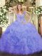 Hot Selling Lavender Sweet 16 Quinceanera Dress Military Ball and Sweet 16 and Quinceanera with Ruffles V-neck Sleeveless Lace Up