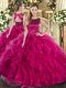 Luxury Sleeveless Floor Length Ruffles Lace Up 15th Birthday Dress with Fuchsia