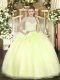 Sleeveless Tulle Floor Length Zipper Quinceanera Gown in Yellow Green with Lace