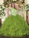 Luxurious Olive Green Sleeveless Beading and Ruffles Floor Length Quinceanera Dresses