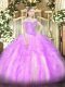 Lilac Ball Gowns Beading and Ruffles Vestidos de Quinceanera Lace Up Tulle Sleeveless Floor Length