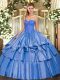 Flare Beading and Ruffled Layers Sweet 16 Quinceanera Dress Blue Lace Up Sleeveless Floor Length