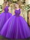 Sleeveless Floor Length Beading Zipper Sweet 16 Dress with Eggplant Purple